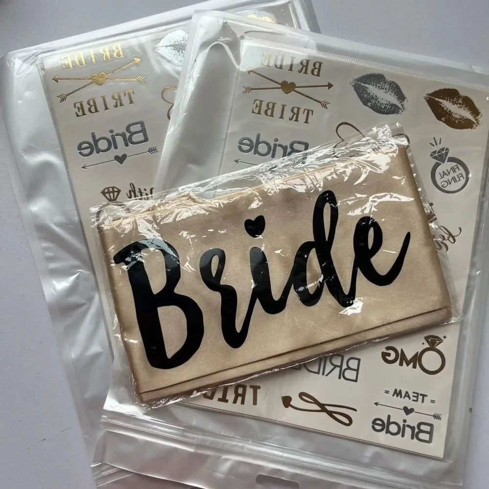 Bride Sash and Tattoo Set - Gold and Black